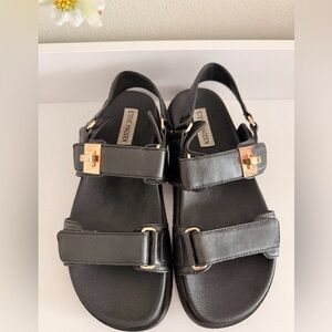 Steve Madden Black Leather Sandals with Gold Accents